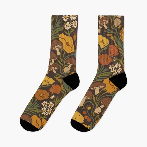 Item preview, 70s Retro Mushroom and Floral Pattern - Groovy Cottagecore Woodland designed and sold by Artful Accents.