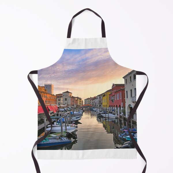 Item preview, Small boats floating in calm water, sunrise over town of Chioggia, Venetian Lagoon, Veneto, Italy. designed and sold by goceris.