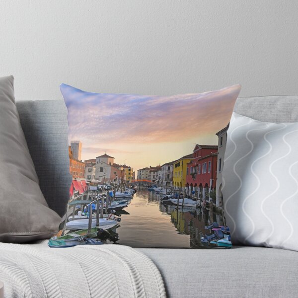 Item preview, Small boats floating in calm water, sunrise over town of Chioggia, Venetian Lagoon, Veneto, Italy.  designed and sold by goceris.