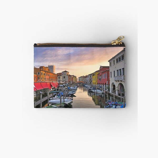 Item preview, Small boats floating in calm water, sunrise over town of Chioggia, Venetian Lagoon, Veneto, Italy.  designed and sold by goceris.