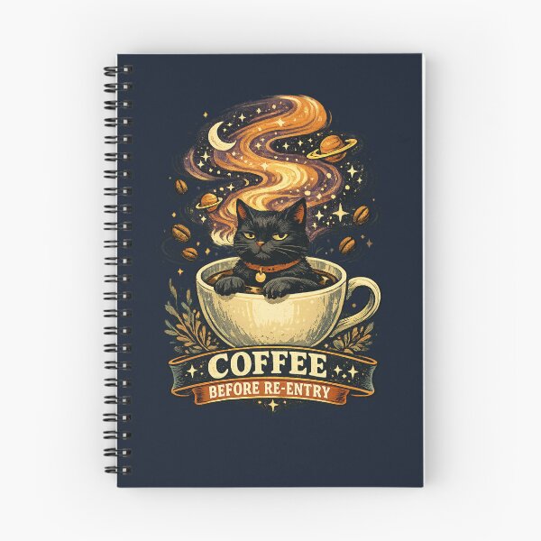 Item preview, Coffee Before Re-Entry Cosmic Black Cat designed and sold by tegrammer.