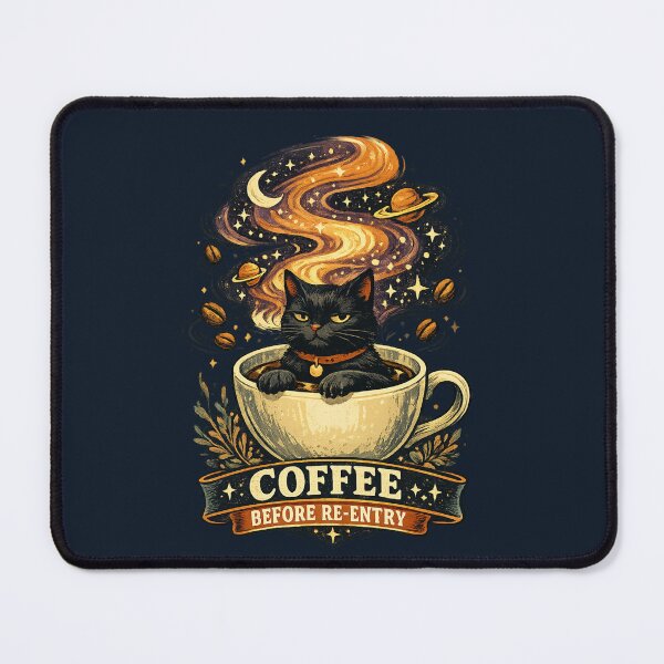 Item preview, Coffee Before Re-Entry Cosmic Black Cat designed and sold by tegrammer.