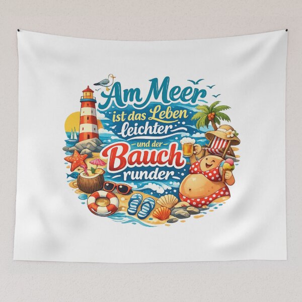 Item preview, Life is easier and your belly is rounder by the sea – the charming holiday design for coastal fans designed and sold by CoolContent Factory.