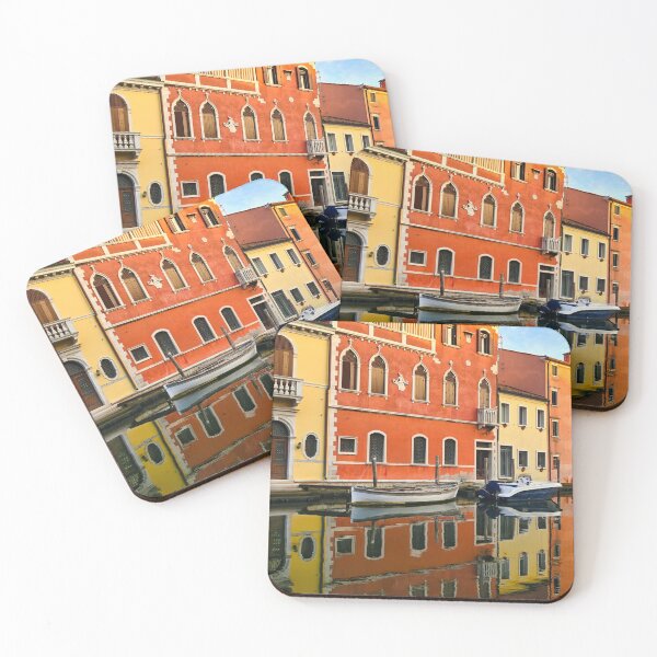 Item preview, Antiguas casas coloridas y barcos reflejados en el canal de Chioggia, verano, Italia designed and sold by goceris.