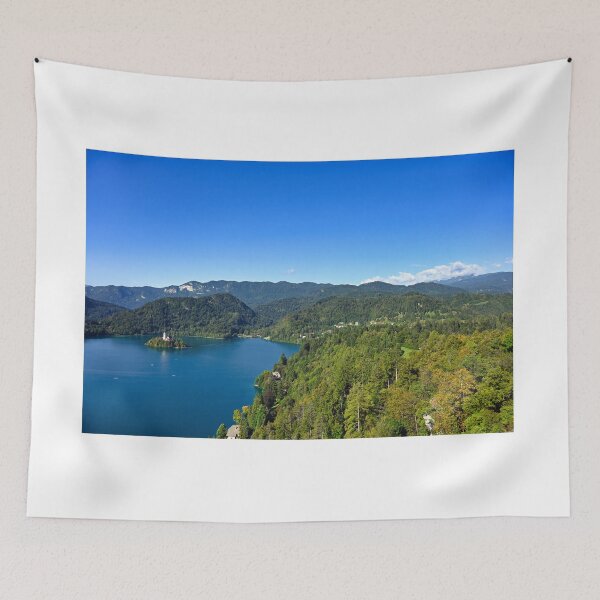 Item preview, Lake Bled and mountains, summertime landscape,Pilgrimage Church of the Assumption of Maria, Slovenia designed and sold by goceris.