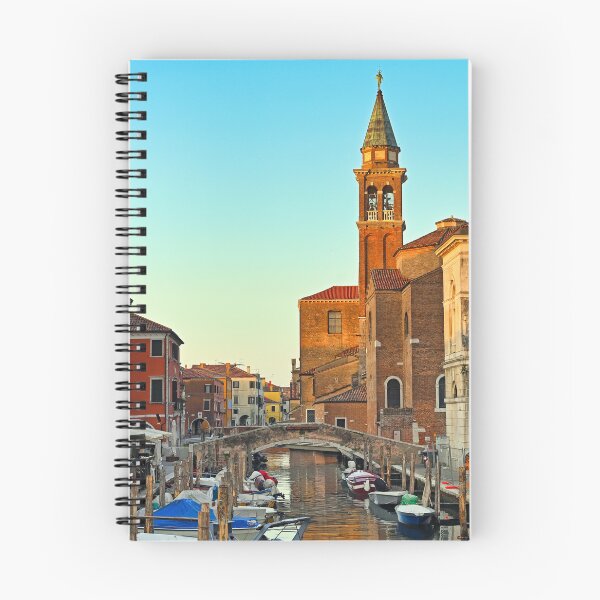 Item preview, Church of Saint James Apostle, canal Vena in town of Chioggia, Venetian Lagoon, Veneto, Italy. Small boats floating in calm water  designed and sold by goceris.