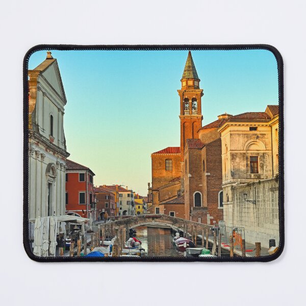 Item preview, Church of Saint James Apostle, canal Vena in town of Chioggia, Venetian Lagoon, Veneto, Italy. Small boats floating in calm water  designed and sold by goceris.
