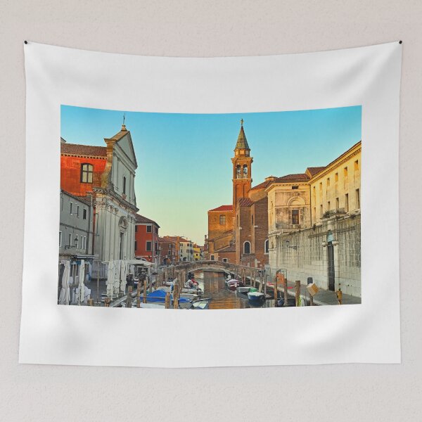 Item preview, Church of Saint James Apostle, canal Vena in town of Chioggia, Venetian Lagoon, Veneto, Italy. Small boats floating in calm water  designed and sold by goceris.