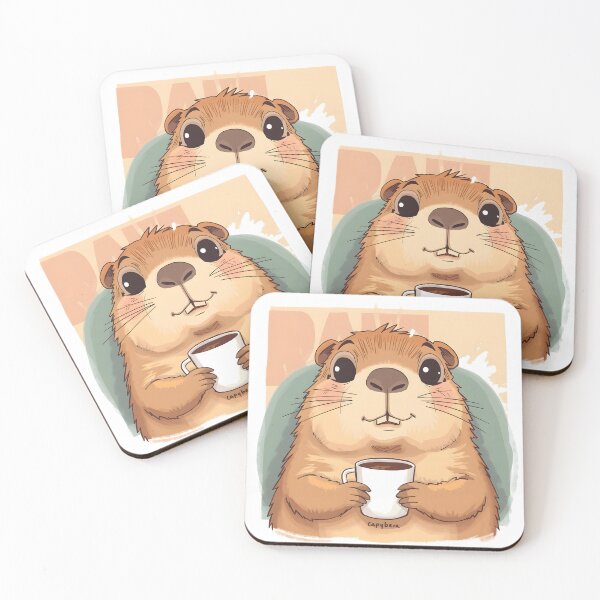Item preview, Cute Kawaii Capybara Sticker | Cozy Capybara Drinking Coffee Cartoon designed and sold by dreamz-world.
