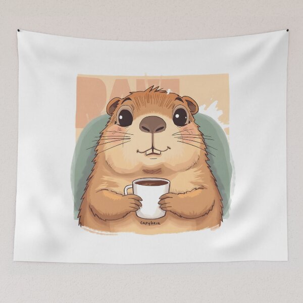 Item preview, Cute Kawaii Capybara Sticker | Cozy Capybara Drinking Coffee Cartoon designed and sold by dreamz-world.