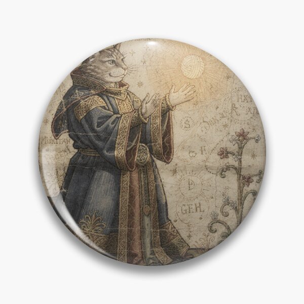 Item preview, Medieval Cat Wizard Summoning a Ball of Yarn Manuscript Art designed and sold by PictorialWhimsy.