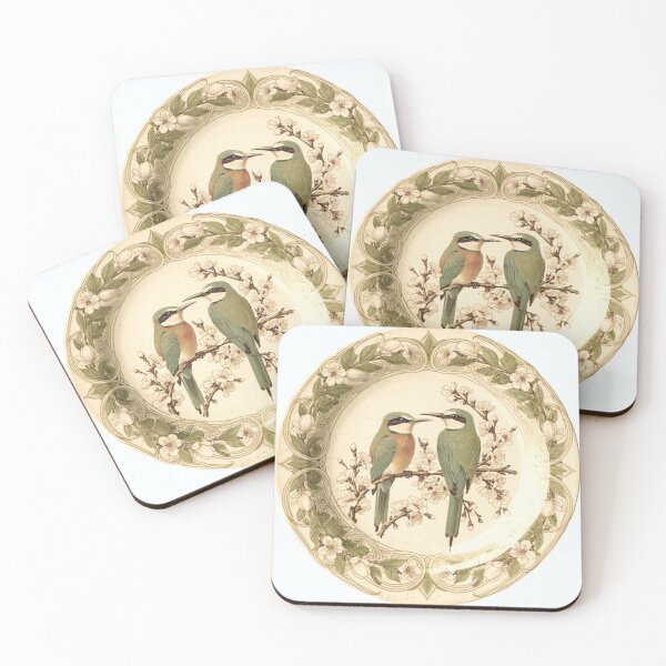 Item preview, Art Nouveau Bee-Eaters Among Almond Blossom in Gold designed and sold by PictorialWhimsy.