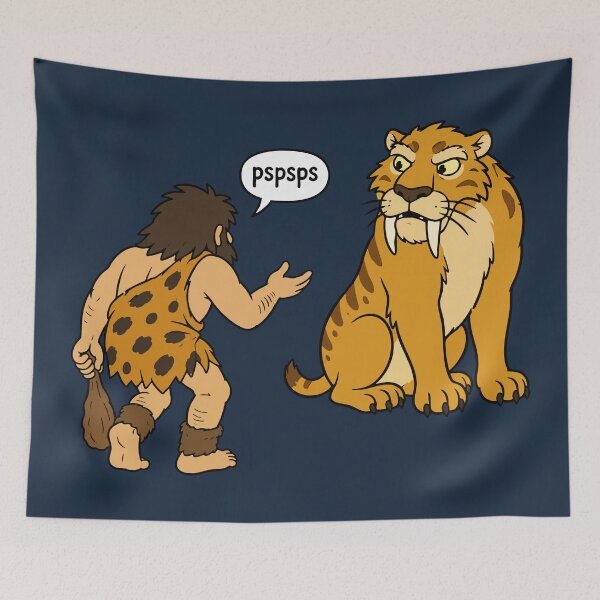 Item preview, Pspsps Caveman & Saber-Tooth Tiger – Here Kitty Kitty Funny Prehistoric Cat Lover Design designed and sold by ShirtRemarks.