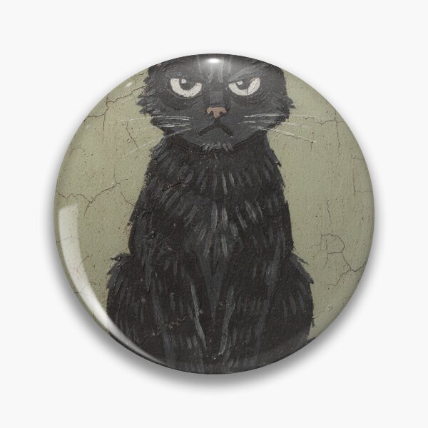 Item preview, Serious Black Cat Sitting Straight Folk Art designed and sold by PictorialWhimsy.