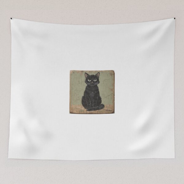 Item preview, Serious Black Cat Sitting Straight Folk Art designed and sold by PictorialWhimsy.