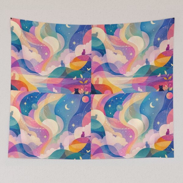 Item preview, Silhouette Wandering Cats Aurora Dream River designed and sold by Mindworx21.