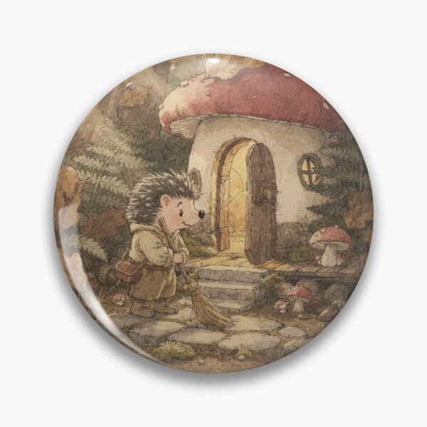 Item preview, Hedgehog Sweeping Toadstool Porch designed and sold by PictorialWhimsy.