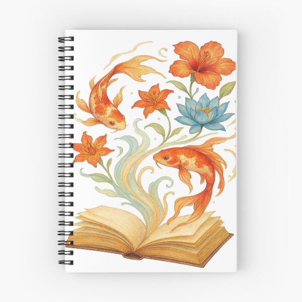 Item preview, Open Book Transforming into Koi Fish & Flowers | Magical Book Lover Design designed and sold by BookedAndDesign.