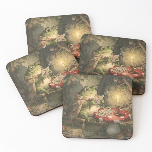 Item preview, Cottagecore Toad Reading Tarot Toadstool designed and sold by PictorialWhimsy.