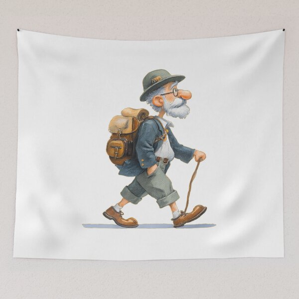 Item preview, Old Hiker Cartoon Vintage Backpacker Wanderlust Traveling Grandpa Walking Graphic designed and sold by DesignArtist.ia.