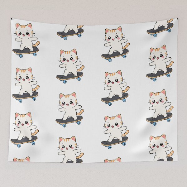 Item preview, Cute Kawaii Cat Riding Skateboard Neko Skate Illustration designed and sold by Seculinator.