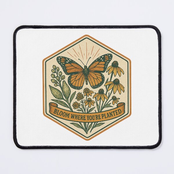 Item preview, Monarch Butterfly Wildflower Vintage Badge Emblem designed and sold by minynature.