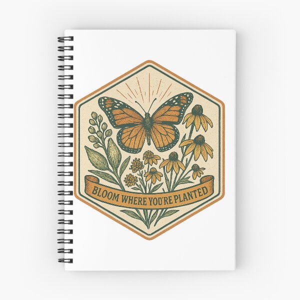 Item preview, Monarch Butterfly Wildflower Vintage Badge Emblem designed and sold by minynature.