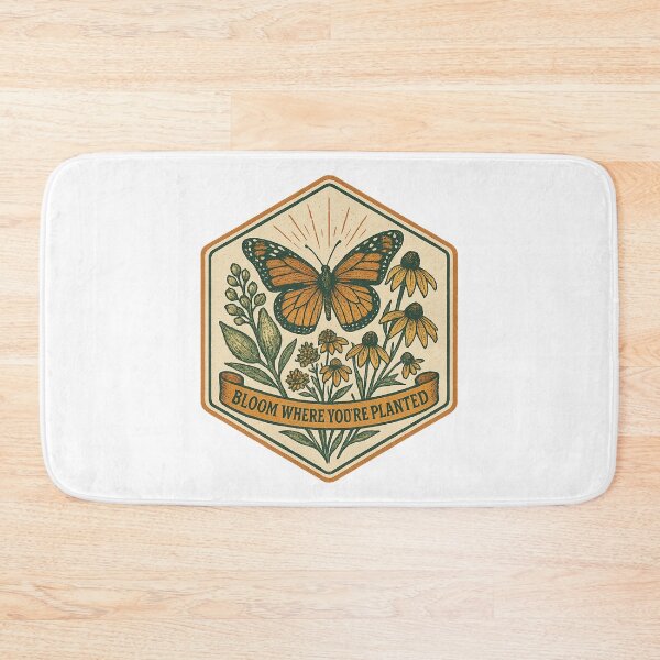 Item preview, Monarch Butterfly Wildflower Vintage Badge Emblem designed and sold by minynature.