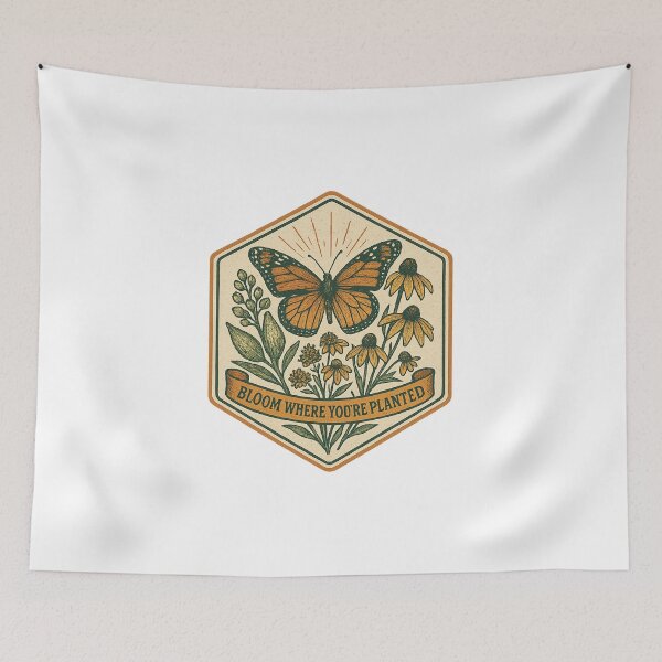 Item preview, Monarch Butterfly Wildflower Vintage Badge Emblem designed and sold by minynature.