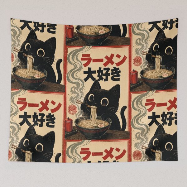 Item preview, Cute Cat Enjoying Ramen designed and sold by jodotodesign.