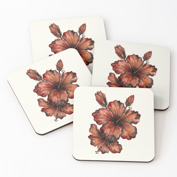 Item preview, Terracotta Hibiscus Floral Pattern Moody Botanical Print designed and sold by MoonOpuluna.