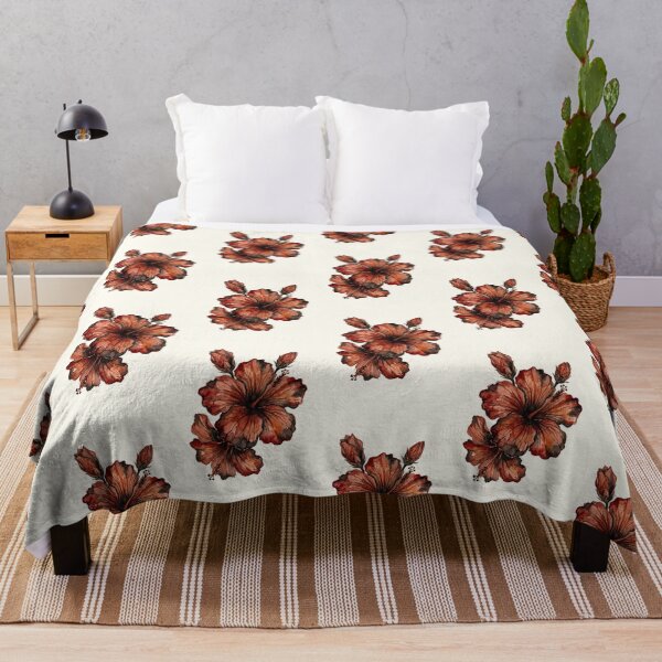Item preview, Terracotta Hibiscus Floral Pattern Moody Botanical Print designed and sold by MoonOpuluna.