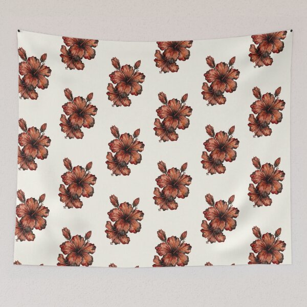 Item preview, Terracotta Hibiscus Floral Pattern Moody Botanical Print designed and sold by MoonOpuluna.