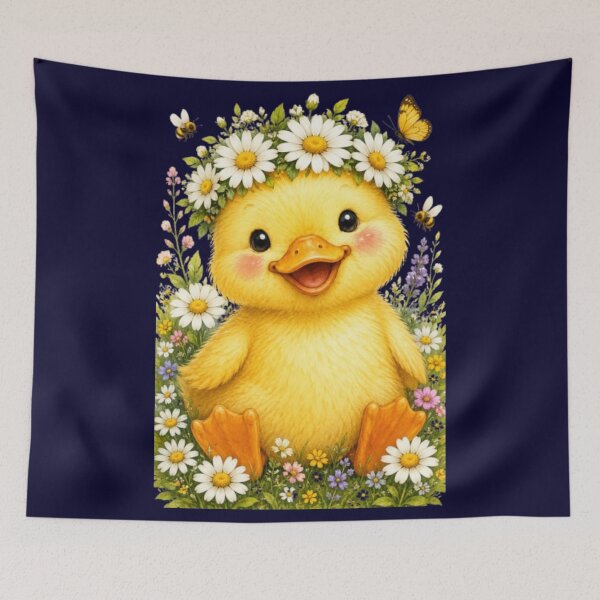 Item preview, Cute Baby Duck Wearing Daisy Flower Crown Watercolor Spring Floral Animal Illustration designed and sold by HopeAndHustle.