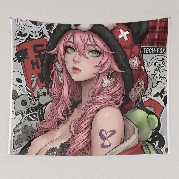Item preview, Cyber Fox Girl Anime Aesthetic | Pink Hair Kitsune Streetwear Techwear Waifu Art designed and sold by Dyan4.