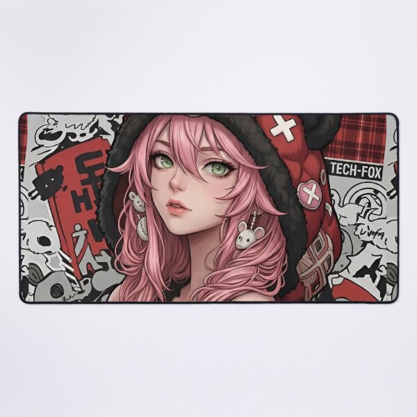 Item preview, Cyber Fox Girl Anime Aesthetic | Pink Hair Kitsune Streetwear Techwear Waifu Art designed and sold by Dyan4.