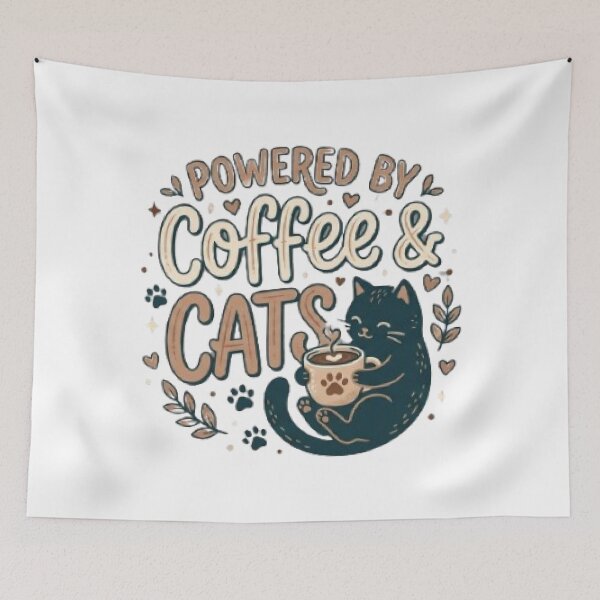 Item preview, Powered by Coffee & Cats Cute Typography T-Shirt | Cozy Cat Lover & Coffee Addict Graphic | Kawaii Pet Design designed and sold by Faisal  Shah.