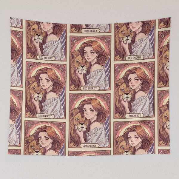 Item preview, Leo Zodiac Goddess with Lion Art | Leo Energy Celestial Astrology Illustration | Anime Fantasy Girl | Horoscope Zodiac Wall Art | Leo Birthday Gift | Art Nouveau Decor designed and sold by RSDigitalPrintDesign.