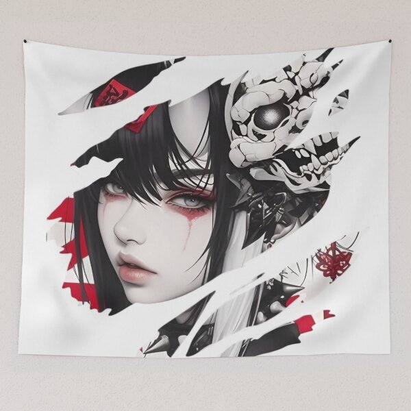 Item preview, Demon Mask Anime Girl | Gothic Oni Princess Dark Fantasy Japanese Aesthetic Art designed and sold by Dyan4.