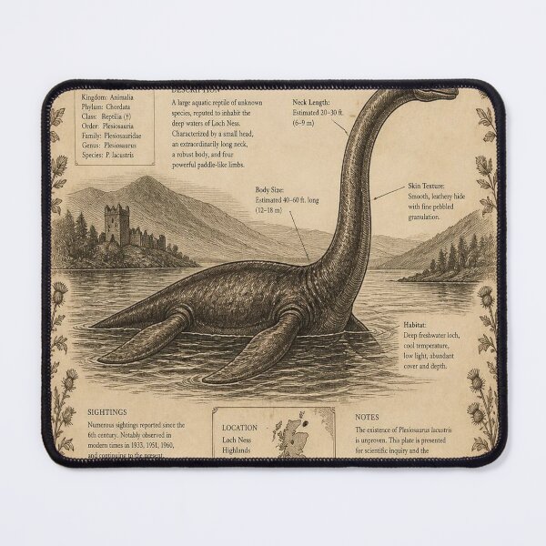Item preview, Loch Ness Monster Vintage Naturalist Cryptid Field Guide Print designed and sold by SunnyDesign82.