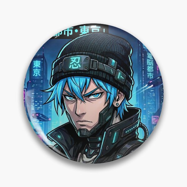 Item preview, Neo Ninja 2049 Cyberpunk Blue Hair Anime Boy designed and sold by DigitalArtx-com.