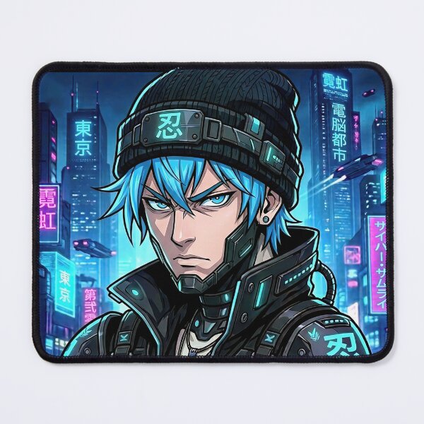 Item preview, Neo Ninja 2049 Cyberpunk Blue Hair Anime Boy designed and sold by DigitalArtx-com.