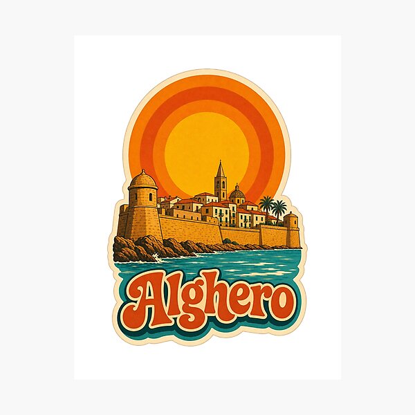 Item preview, Alghero Italy Travel Souvenir - Retro Illustration designed and sold by VisualArtsOasis.