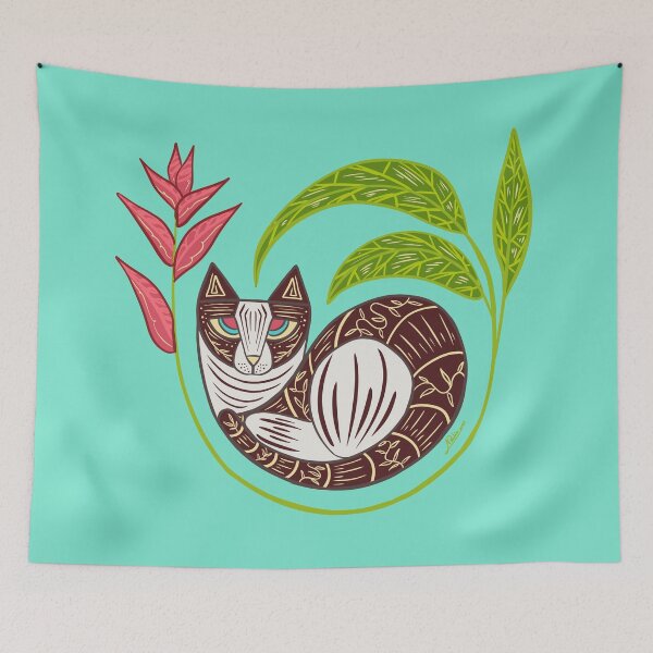 Item preview, Cat design with tropical flower designed and sold by Konopikyu.