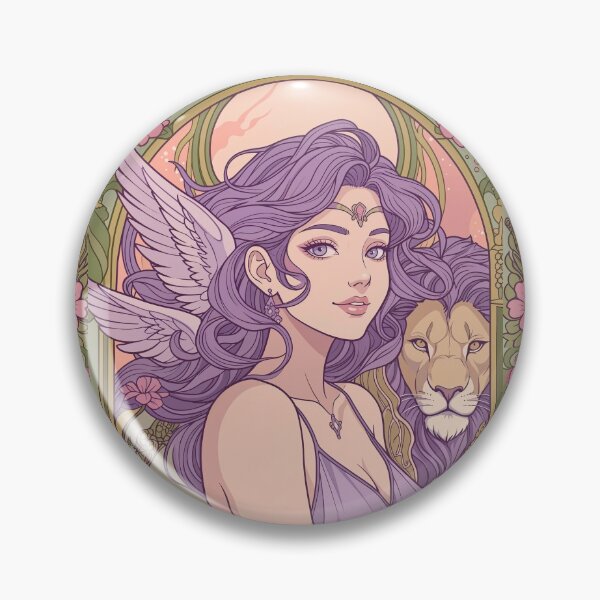 Item preview,  Fantasy Angel Girl With Lion – Pastel Purple Aesthetic Art Print | Leo Zodiac Goddess with Lion Art | Leo Energy Celestial Astrology Illustration | Anime Fantasy Girl  designed and sold by RSDigitalPrintDesign.