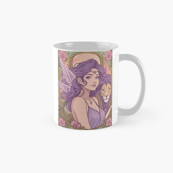 Item preview,  Fantasy Angel Girl With Lion – Pastel Purple Aesthetic Art Print | Leo Zodiac Goddess with Lion Art | Leo Energy Celestial Astrology Illustration | Anime Fantasy Girl  designed and sold by RSDigitalPrintDesign.