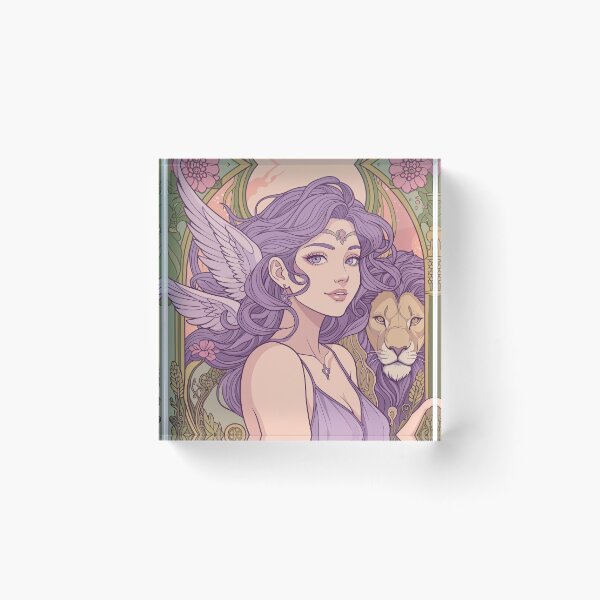 Item preview,  Fantasy Angel Girl With Lion – Pastel Purple Aesthetic Art Print | Leo Zodiac Goddess with Lion Art | Leo Energy Celestial Astrology Illustration | Anime Fantasy Girl  designed and sold by RSDigitalPrintDesign.