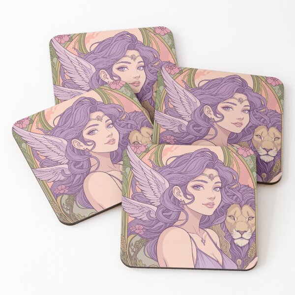 Item preview,  Fantasy Angel Girl With Lion – Pastel Purple Aesthetic Art Print | Leo Zodiac Goddess with Lion Art | Leo Energy Celestial Astrology Illustration | Anime Fantasy Girl  designed and sold by RSDigitalPrintDesign.