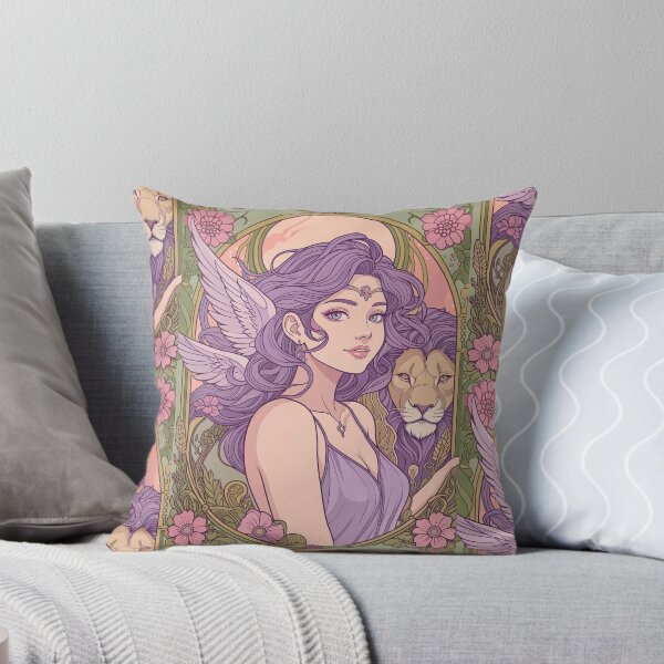 Item preview,  Fantasy Angel Girl With Lion – Pastel Purple Aesthetic Art Print | Leo Zodiac Goddess with Lion Art | Leo Energy Celestial Astrology Illustration | Anime Fantasy Girl  designed and sold by RSDigitalPrintDesign.