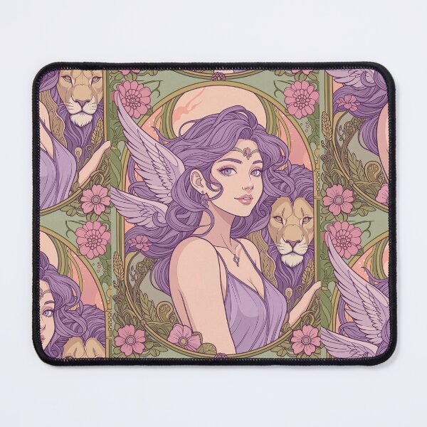 Item preview, Fantasy Angel Girl With Lion – Pastel Purple Aesthetic Art Print | Leo Zodiac Goddess with Lion Art | Leo Energy Celestial Astrology Illustration | Anime Fantasy Girl designed and sold by RSDigitalPrintDesign.